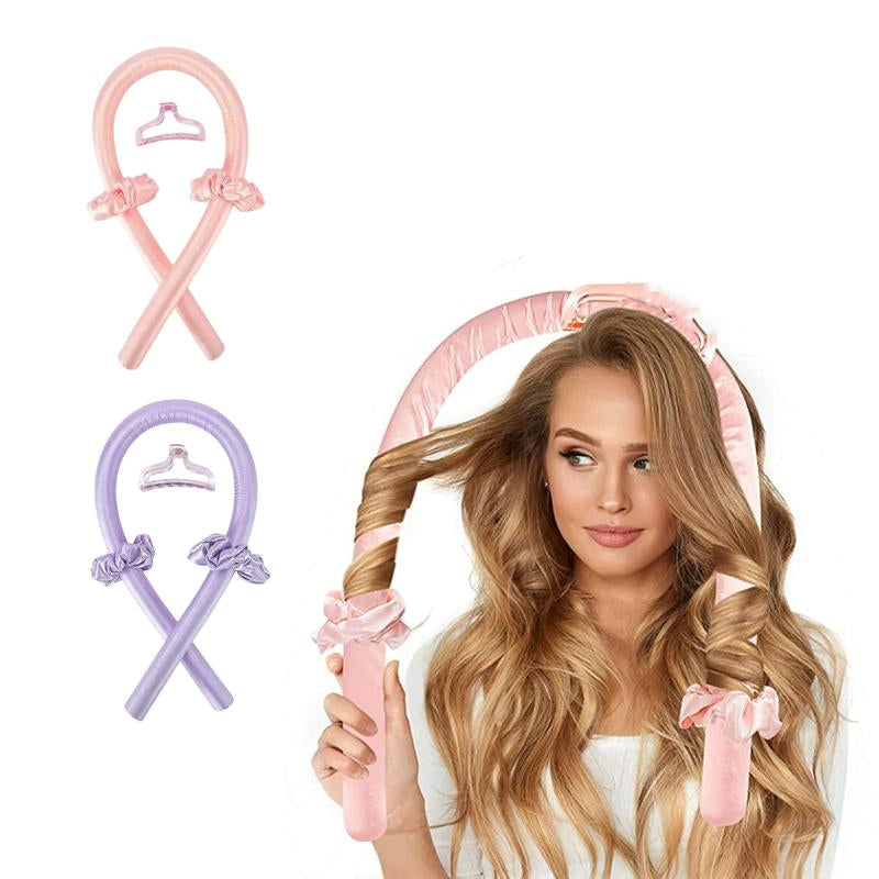 Silk Heatless Curling Set - Effortless Curls for Long & Medium Hair in Pink or Purple